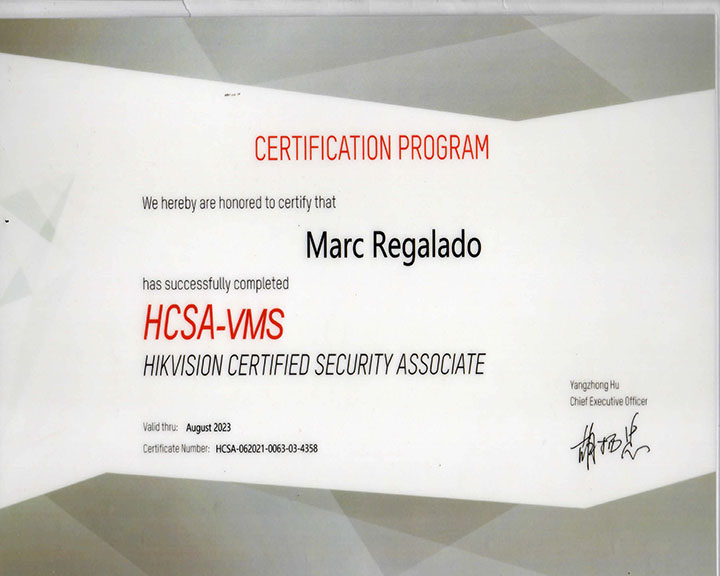 HCSA VMS Certificate